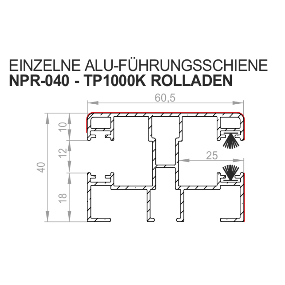 Portos Rolladen Portos ALU Einzelne Führungsschiene NPR-040 60/40